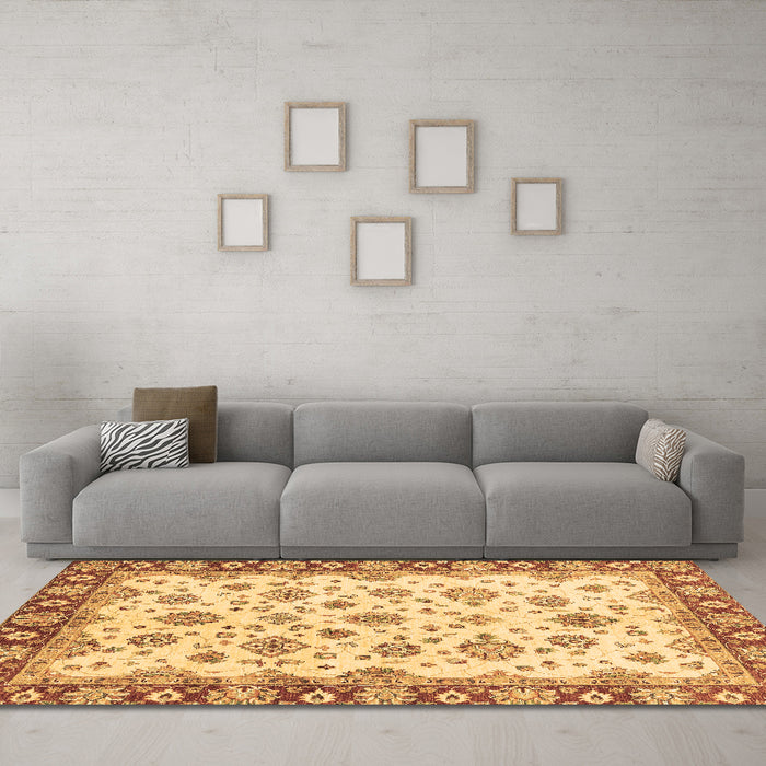 Machine Washable Abstract Brown Modern Rug in a Living Room,, wshabs3532brn