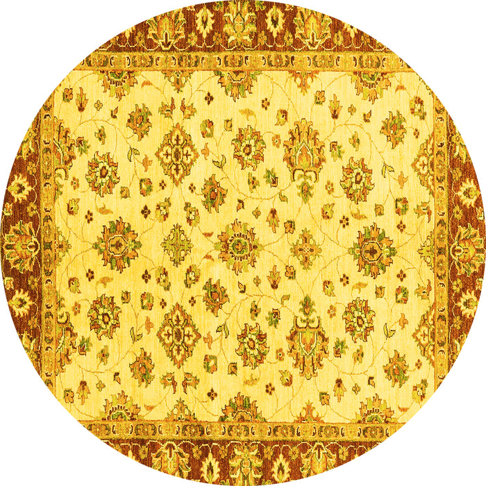 Round Abstract Yellow Modern Rug, abs3532yw