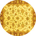 Round Abstract Yellow Modern Rug, abs3532yw