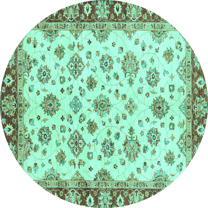 Round Abstract Turquoise Modern Rug, abs3532turq
