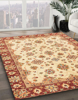 Machine Washable Abstract Brown Gold Rug in a Family Room, wshabs3532