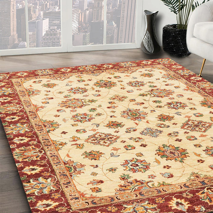 Machine Washable Abstract Brown Gold Rug in a Family Room, wshabs3532