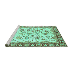 Sideview of Machine Washable Abstract Turquoise Modern Area Rugs, wshabs3532turq
