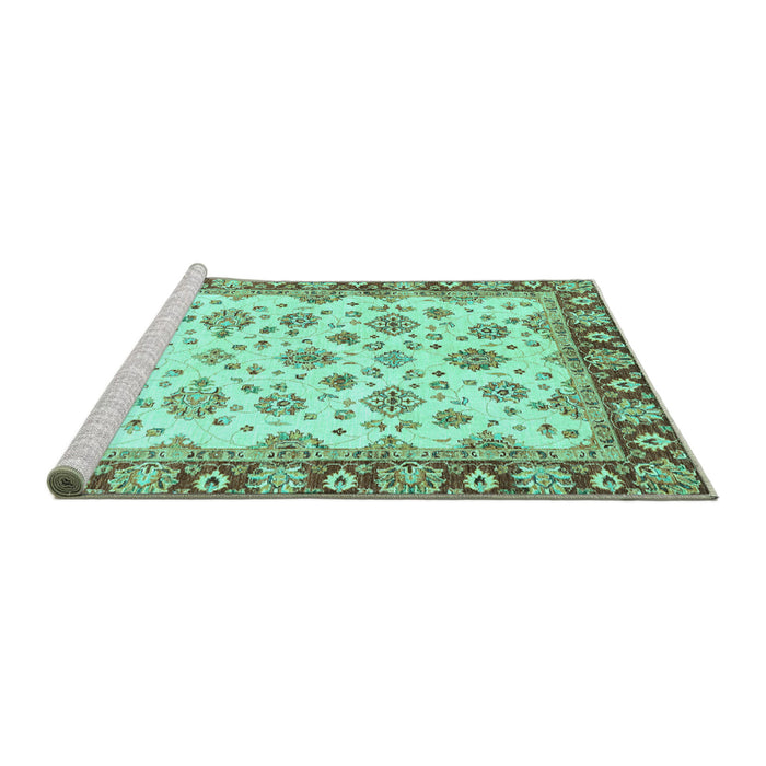 Sideview of Machine Washable Abstract Turquoise Modern Area Rugs, wshabs3532turq