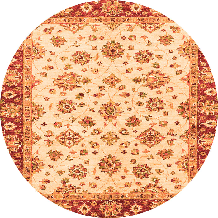 Round Machine Washable Abstract Orange Modern Area Rugs, wshabs3532org