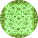 Round Machine Washable Abstract Green Modern Area Rugs, wshabs3532grn