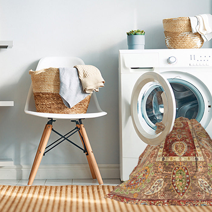 Machine Washable Abstract Yellow Orange Rug in a Washing Machine, wshabs3533