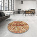 Round Abstract Yellow Orange Oriental Rug in a Office, abs3533