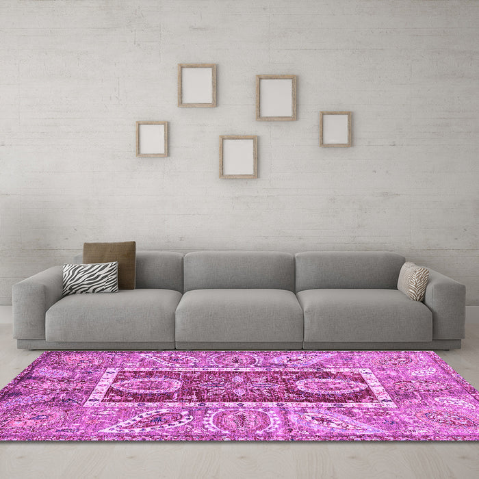 Machine Washable Oriental Purple Traditional Area Rugs in a Living Room, wshabs3533pur