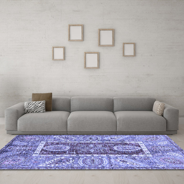 Machine Washable Oriental Blue Traditional Rug in a Living Room, wshabs3533blu