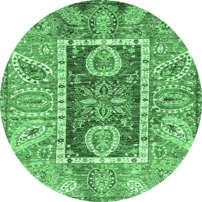Round Machine Washable Oriental Emerald Green Traditional Area Rugs, wshabs3533emgrn