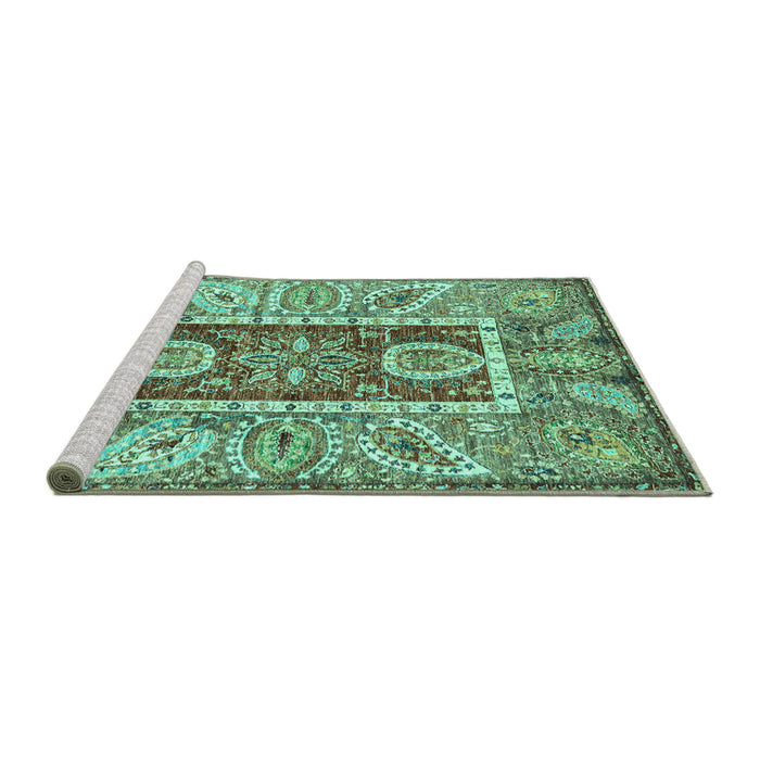 Sideview of Machine Washable Oriental Turquoise Traditional Area Rugs, wshabs3533turq