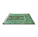 Sideview of Machine Washable Oriental Turquoise Traditional Area Rugs, wshabs3533turq