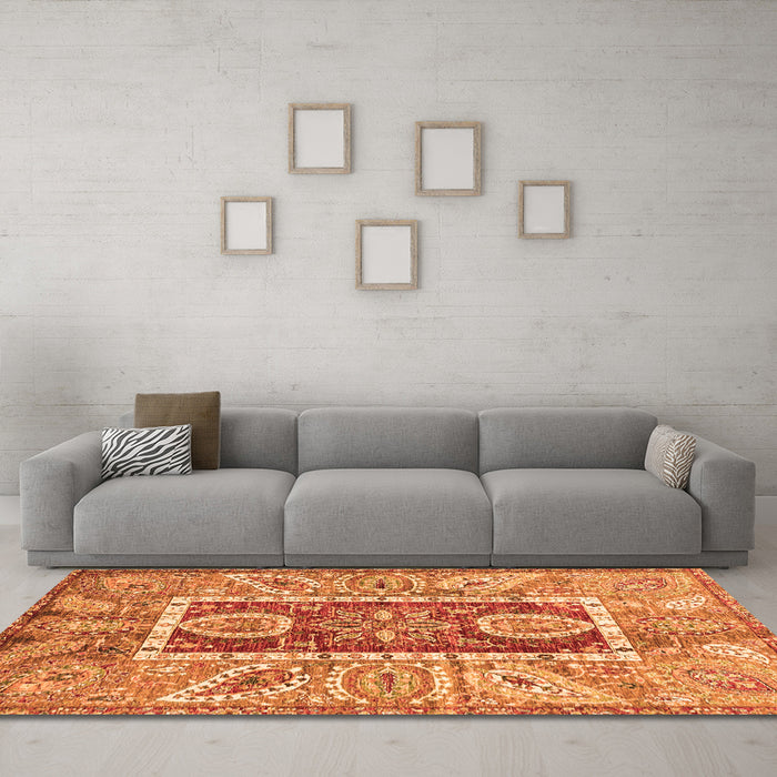 Machine Washable Oriental Orange Traditional Area Rugs in a Living Room, wshabs3533org