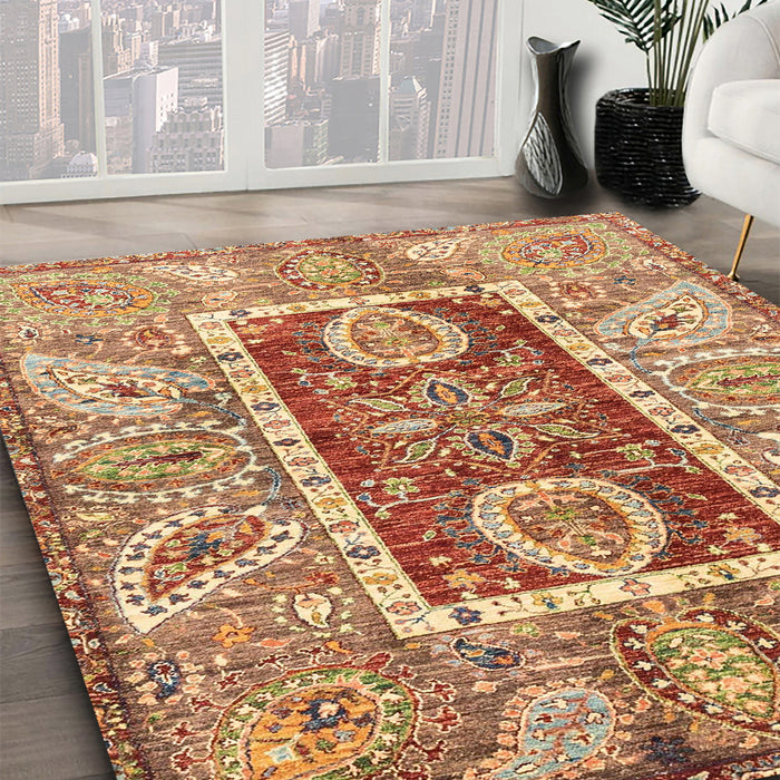 Abstract Yellow Orange Oriental Rug in Family Room, abs3533