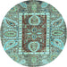 Round Machine Washable Oriental Light Blue Traditional Rug, wshabs3533lblu