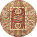 Round Abstract Yellow Orange Oriental Rug, abs3533