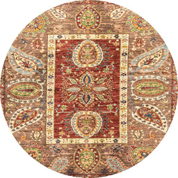 Round Machine Washable Abstract Yellow Orange Rug, wshabs3533