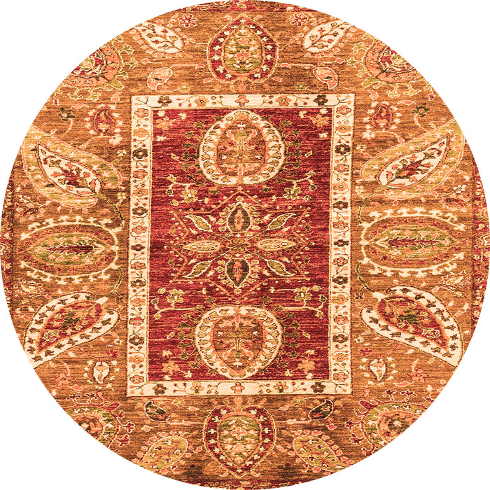Round Machine Washable Oriental Orange Traditional Area Rugs, wshabs3533org