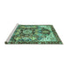 Sideview of Machine Washable Abstract Turquoise Modern Area Rugs, wshabs3534turq