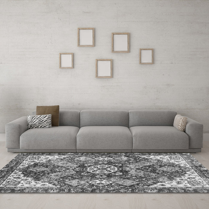 Machine Washable Abstract Gray Modern Rug in a Living Room,, wshabs3534gry