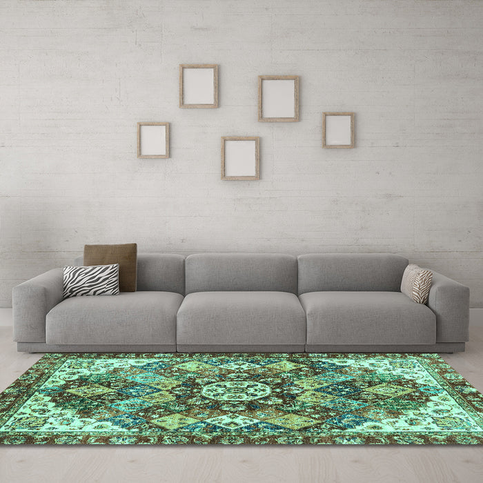 Machine Washable Abstract Turquoise Modern Area Rugs in a Living Room,, wshabs3534turq