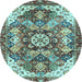 Round Abstract Light Blue Modern Rug, abs3534lblu