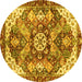 Round Machine Washable Abstract Yellow Modern Rug, wshabs3534yw