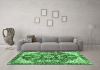 Machine Washable Abstract Emerald Green Modern Rug, wshabs3534emgrn