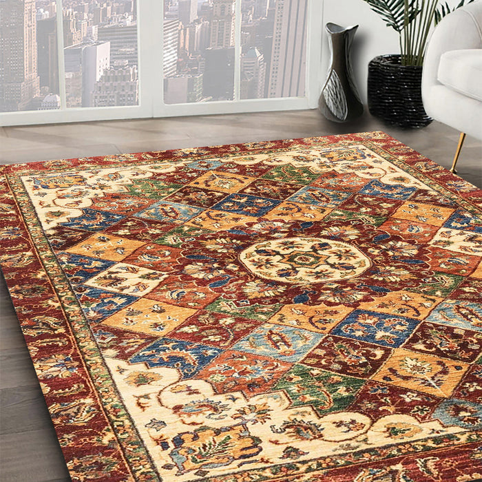 Abstract Fire Brick Red Modern Rug in Family Room, abs3534