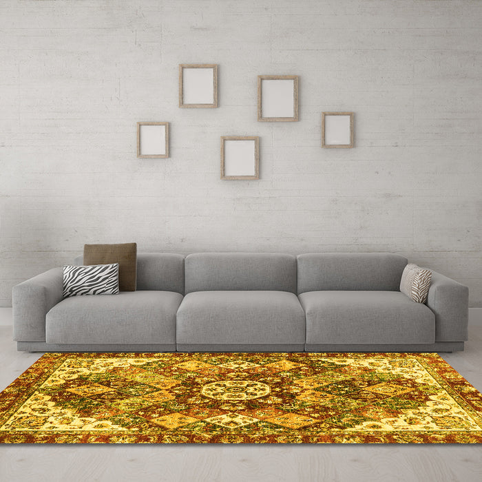 Machine Washable Abstract Yellow Modern Rug in a Living Room, wshabs3534yw
