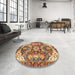 Round Machine Washable Abstract Fire Brick Red Rug in a Office, wshabs3534