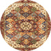 Round Abstract Fire Brick Red Modern Rug, abs3534