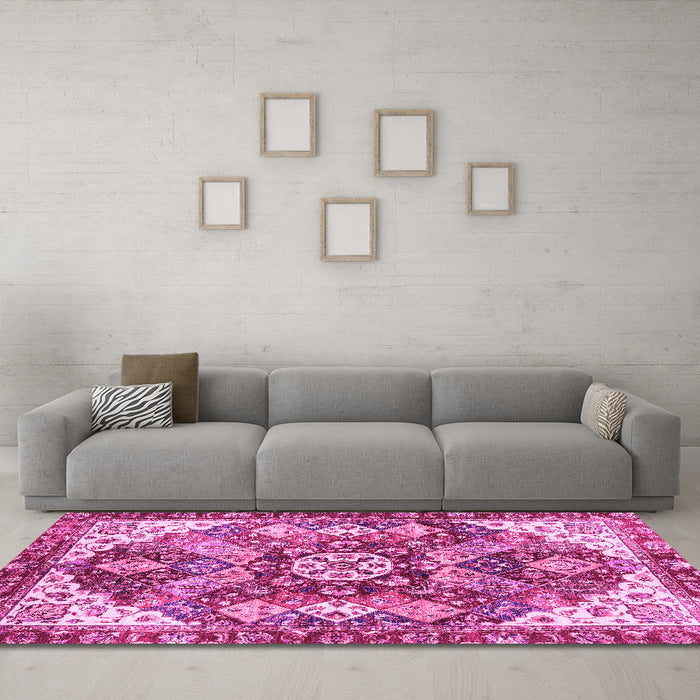 Machine Washable Abstract Pink Modern Rug in a Living Room, wshabs3534pnk