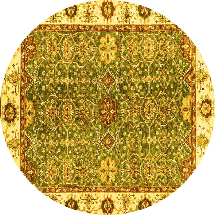 Round Machine Washable Oriental Yellow Traditional Rug, wshabs3535yw