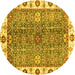 Round Machine Washable Oriental Yellow Traditional Rug, wshabs3535yw