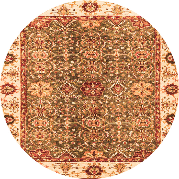 Round Machine Washable Oriental Orange Traditional Area Rugs, wshabs3535org