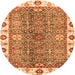 Round Machine Washable Oriental Orange Traditional Area Rugs, wshabs3535org