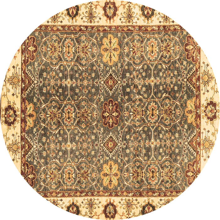 Round Oriental Brown Traditional Rug, abs3535brn