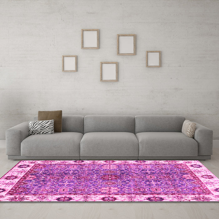 Machine Washable Oriental Pink Traditional Rug in a Living Room, wshabs3535pnk