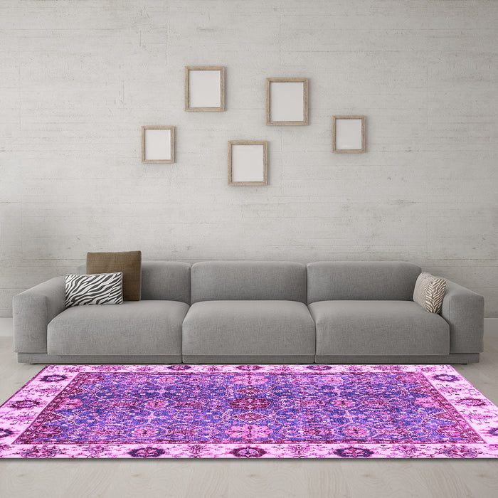 Machine Washable Oriental Purple Traditional Area Rugs in a Living Room, wshabs3535pur