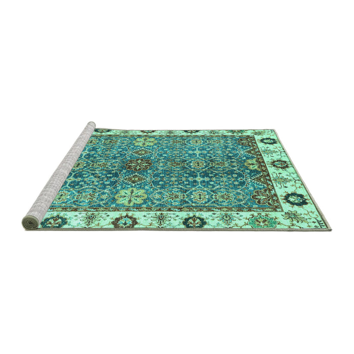 Sideview of Machine Washable Oriental Turquoise Traditional Area Rugs, wshabs3535turq