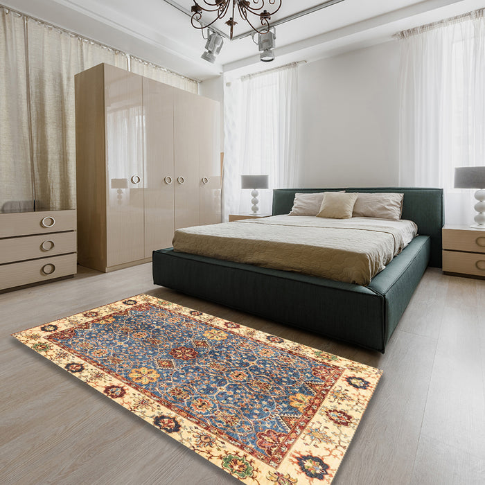 Machine Washable Abstract Chestnut Brown Rug in a Bedroom, wshabs3535