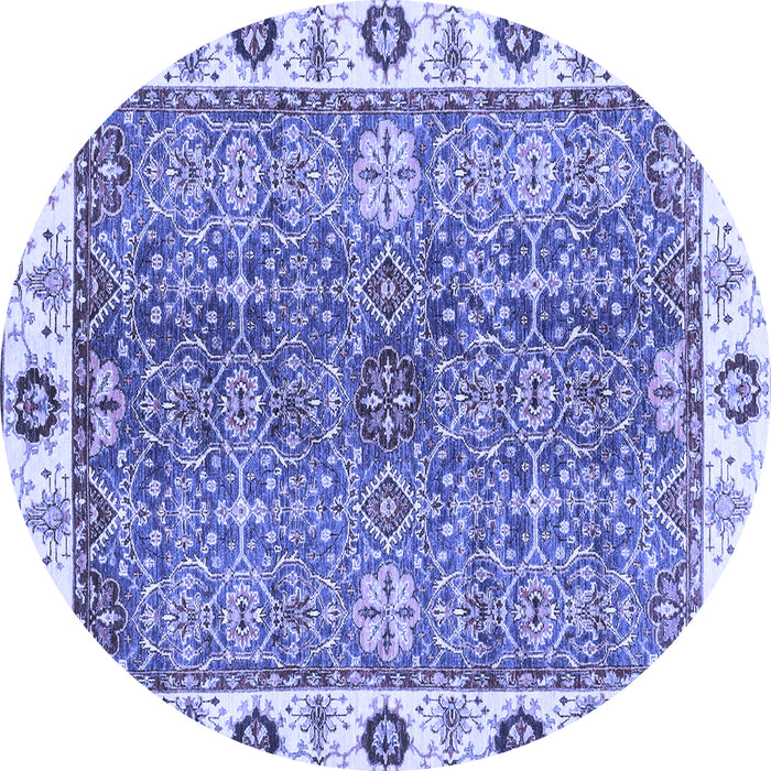 Round Machine Washable Oriental Blue Traditional Rug, wshabs3535blu