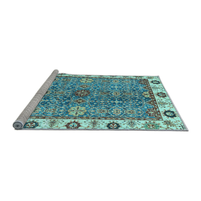Sideview of Machine Washable Oriental Light Blue Traditional Rug, wshabs3535lblu