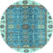 Round Machine Washable Oriental Light Blue Traditional Rug, wshabs3535lblu