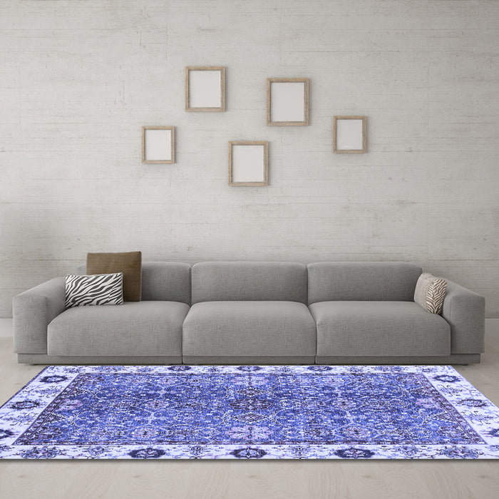 Machine Washable Oriental Blue Traditional Rug in a Living Room, wshabs3535blu