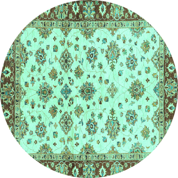 Round Machine Washable Oriental Turquoise Traditional Area Rugs, wshabs3536turq
