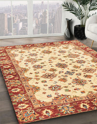 Abstract Brown Gold Oriental Rug, abs3536