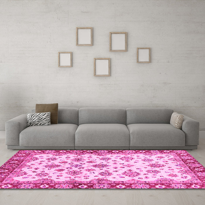 Machine Washable Oriental Pink Traditional Rug in a Living Room, wshabs3536pnk